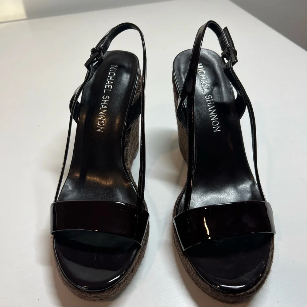 Michael Shannon Women’s Wedge Heels 6.5 Patent Leather Dark Brown